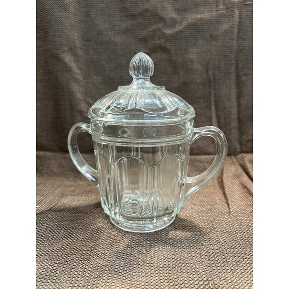 Hazel Atlas Clear Glass 2 Handle Sugar Bowl w/Lid ~ Vintage 1930s (1656) - Picture 8 of 8